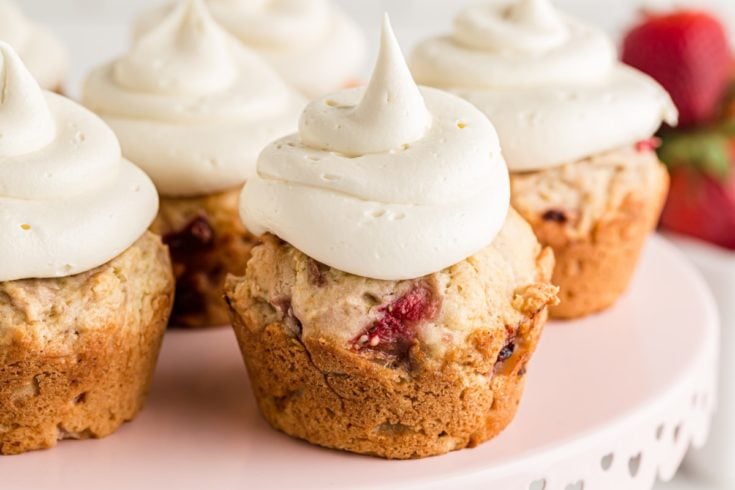Strawberry cupcakes on cake stand