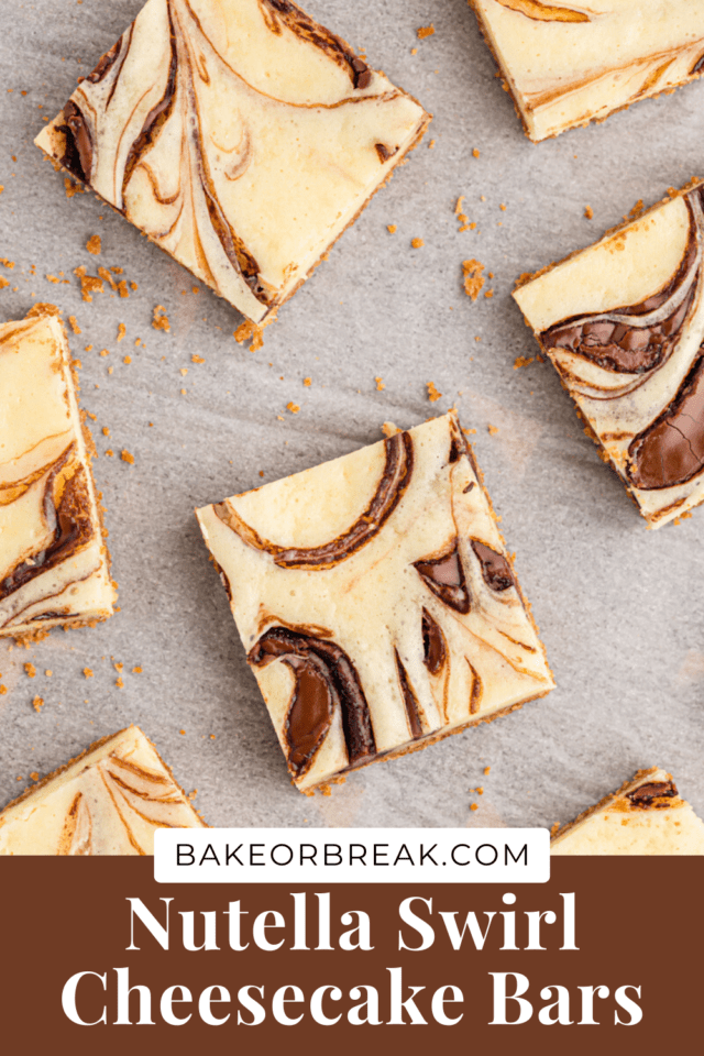 Nutella Swirl Cheesecake Bars bakeorbreak.com