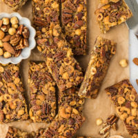 Overhead view of maple nut bars on parchment paper